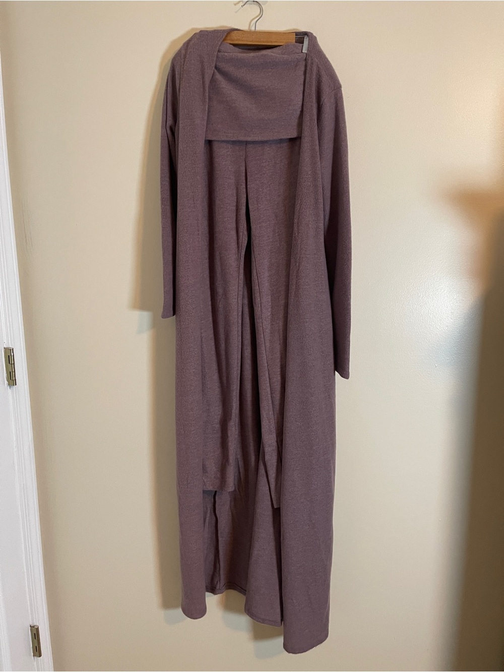 Three Piece Set Womens Large Mauve Knit Duster Crop Bandeau High Waist Leggings
